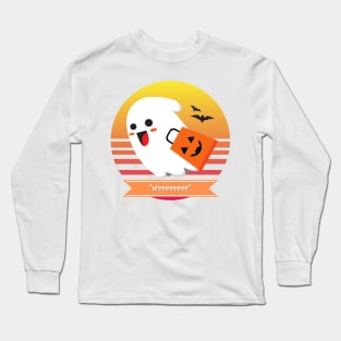 Halloween Cute Ghost Goes *Weeeeeeee* Trick or Treating with Candy Bag Long Sleeve T-Shirt